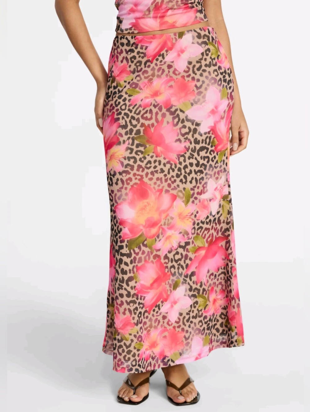 No Boundaries Mesh Maxi Skirt Floral Leopard Print NWT Size XS (0-2)